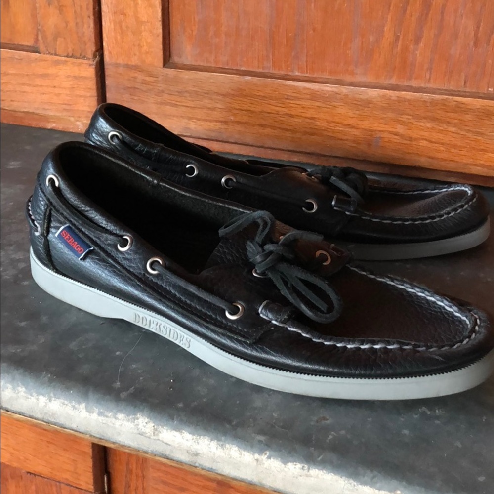 New Black Leather Boat Shoes